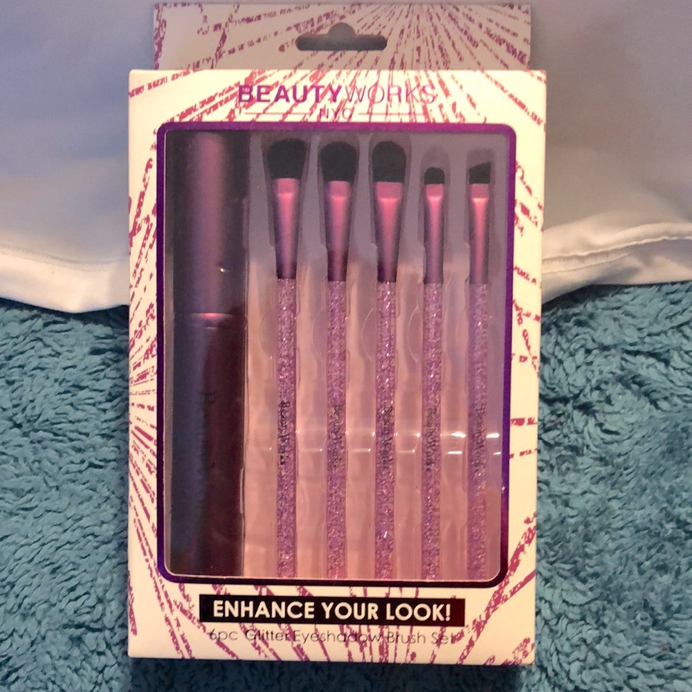 Beauty Works NYC 6pc Purple Glitter Blush Brush Set